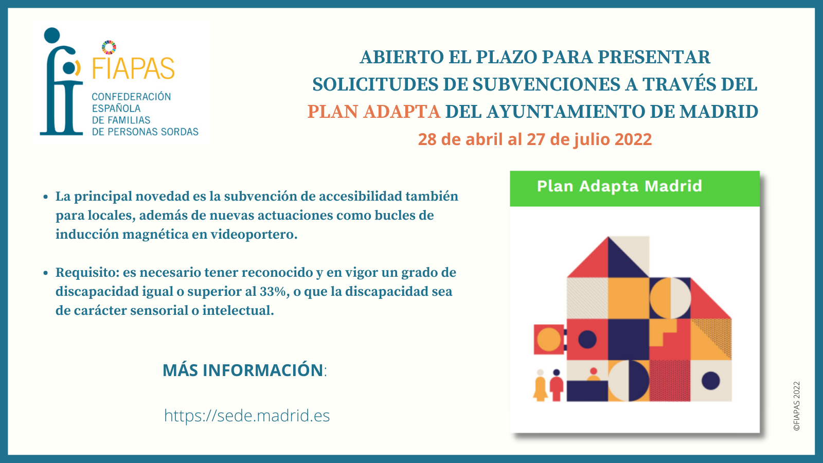 EL AYUNTAMIENTO DE MADRID ABRE EL PLAZO DE SOLICITUD DE SUBVENCIONES PARA ADAPTACIÓN DE VIVIENDAS CON EL  PLAN ADAPTA